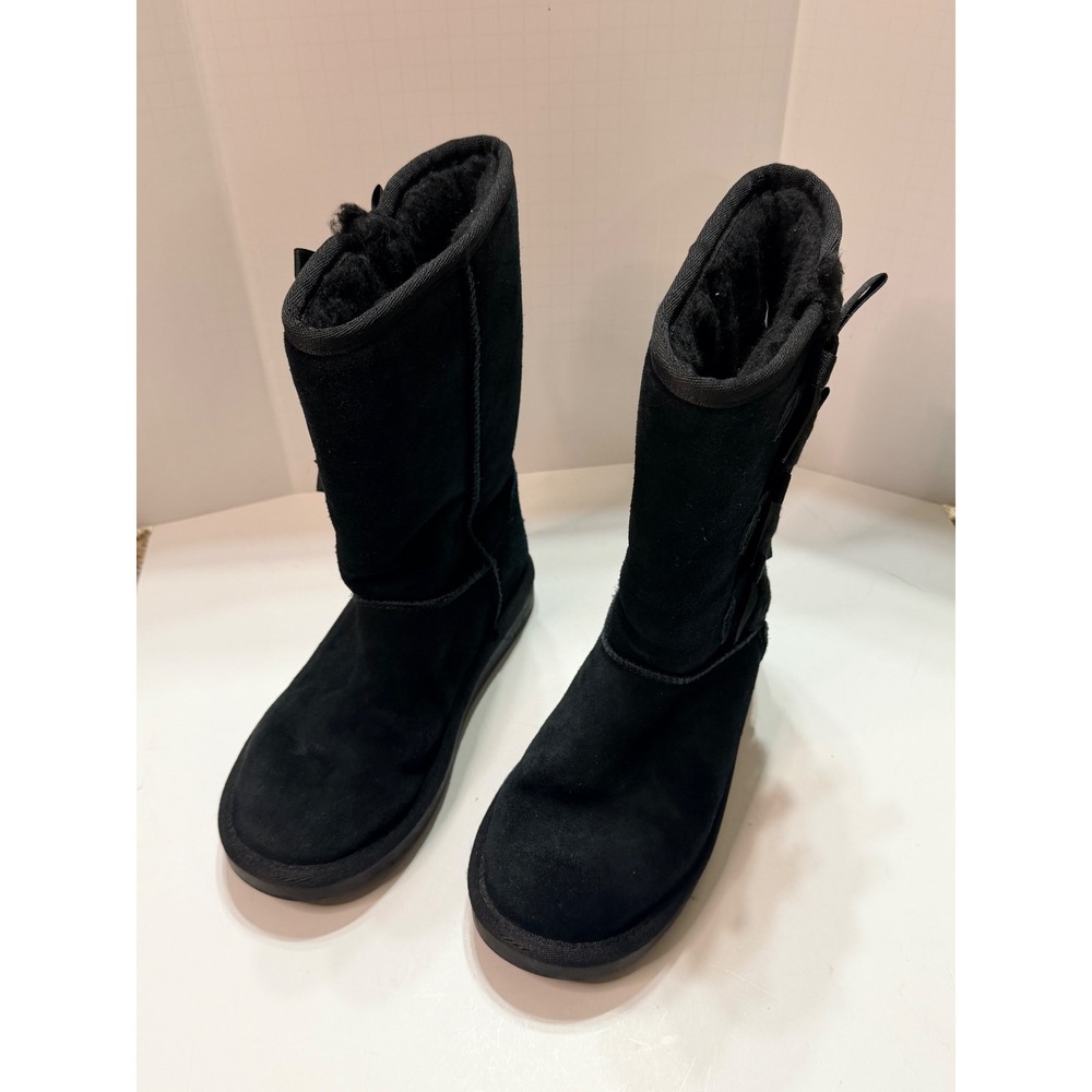 Koolaburra by UGG Victoria Black Suede Bow Boots 1020171 Girls Size 3